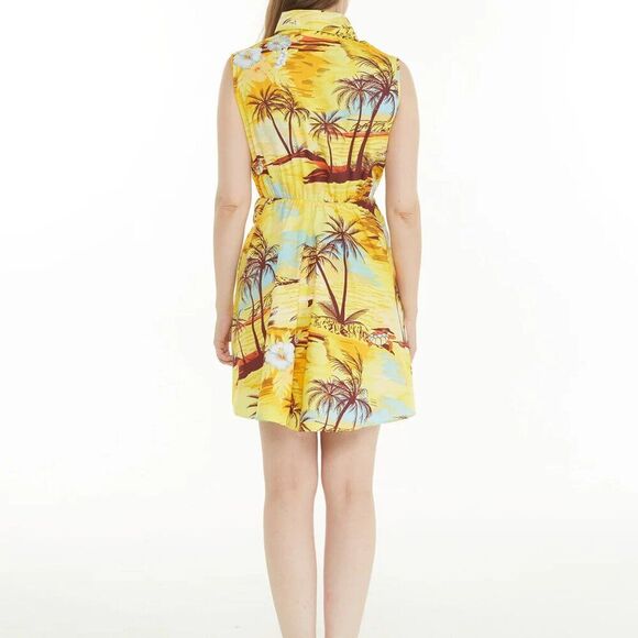 Hawaii Hangover Tropical Yellow Sleeveless Collared shirt Dress turtles! Small - Picture 2 of 10